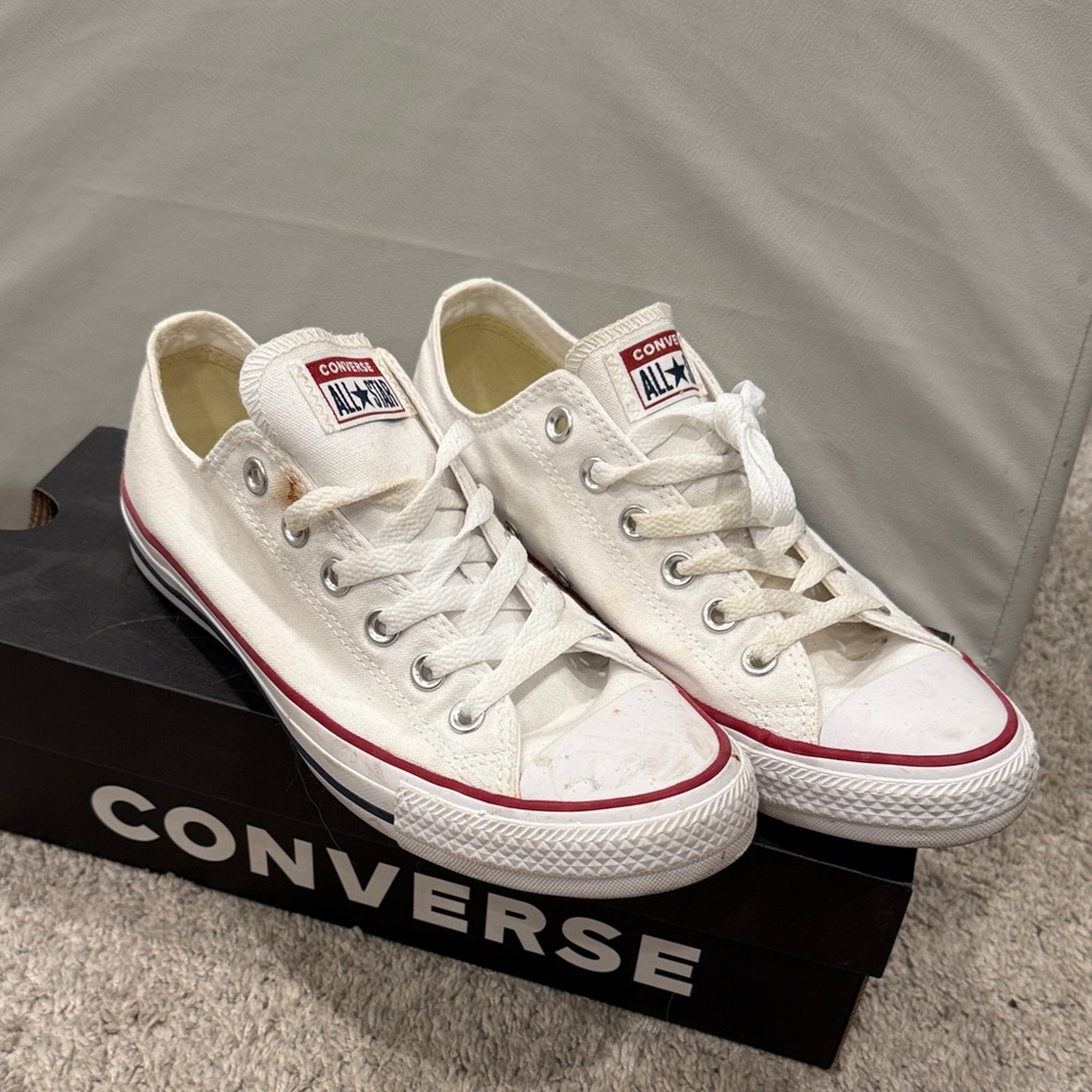 Converse White Canvas Sneakers with Red Trim